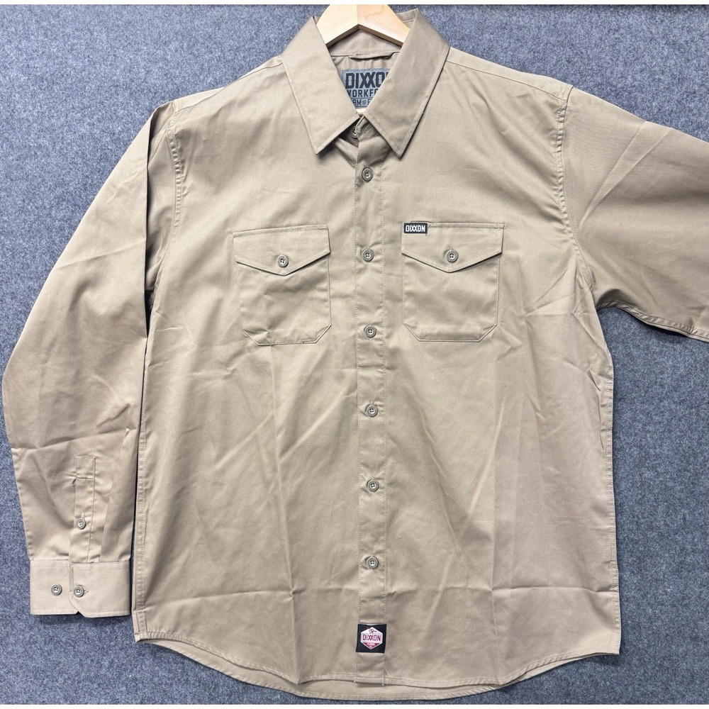 Dixxon Workforce Shirt Mens XL Beige Button Up Long Sleeve Workwear Mechanic